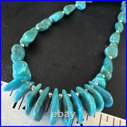 Blue Kingman Nugget Turquoise Navajo Sterling Silver Necklace 22 15534