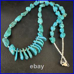 Blue Kingman Nugget Turquoise Navajo Sterling Silver Necklace 22 15534
