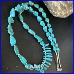 Blue Kingman Nugget Turquoise Navajo Sterling Silver Necklace 22 15534 Blue Kingman Nugget Turquoise Navajo Sterling Silver Necklace 22 15534