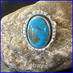 Blue Kingman Turquoise Navajo Sterling Silver Adjustable Ring Size 8 18825