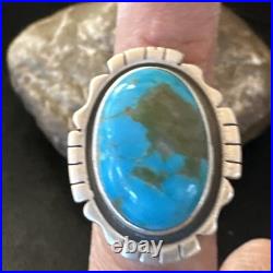 Blue Kingman Turquoise Navajo Sterling Silver Adjustable Ring Size 8 18825