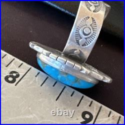 Blue Kingman Turquoise Navajo Sterling Silver Adjustable Ring Size 8 18825