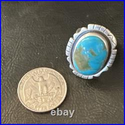 Blue Kingman Turquoise Navajo Sterling Silver Adjustable Ring Size 8 18825