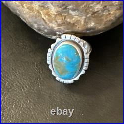 Blue Kingman Turquoise Navajo Sterling Silver Adjustable Ring Size 8 18825