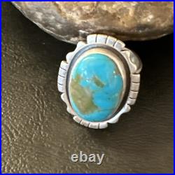 Blue Kingman Turquoise Navajo Sterling Silver Adjustable Ring Size 8 18825