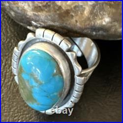 Blue Kingman Turquoise Navajo Sterling Silver Adjustable Ring Size 8 18825