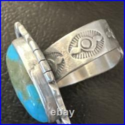 Blue Kingman Turquoise Navajo Sterling Silver Adjustable Ring Size 8 18825