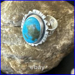 Blue Kingman Turquoise Navajo Sterling Silver Adjustable Ring Size 8 18825
