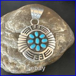 Blue Kingman Turquoise Navajo Sterling Silver Cluster Pendant 219285