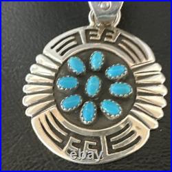 Blue Kingman Turquoise Navajo Sterling Silver Cluster Pendant 219285
