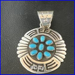 Blue Kingman Turquoise Navajo Sterling Silver Cluster Pendant 219285 Blue Kingman Turquoise Navajo Sterling Silver Cluster Pendant 219285