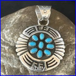 Blue Kingman Turquoise Navajo Sterling Silver Cluster Pendant 219285