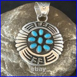 Blue Kingman Turquoise Navajo Sterling Silver Cluster Pendant 219285