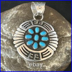 Blue Kingman Turquoise Navajo Sterling Silver Cluster Pendant 219285