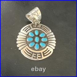 Blue Kingman Turquoise Navajo Sterling Silver Cluster Pendant 219285
