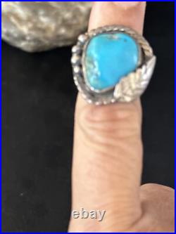 Blue Kingman Turquoise Navajo Sterling Silver Ring Size 5 14701