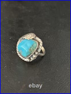 Blue Kingman Turquoise Navajo Sterling Silver Ring Size 5 14701