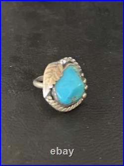 Blue Kingman Turquoise Navajo Sterling Silver Ring Size 5 14701