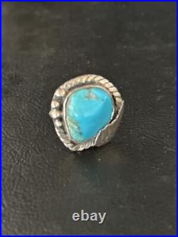 Blue Kingman Turquoise Navajo Sterling Silver Ring Size 5 14701