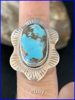 Blue Kingman Turquoise Navajo Sterling Silver Ring Size 6 13784
