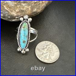 Blue Kingman Turquoise Navajo Sterling Silver Ring Size 7.5 18631
