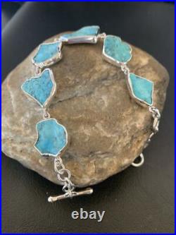 Blue Kingman Turquoise Rough Navajo Sterling Silver Link Bracelet 8 11648