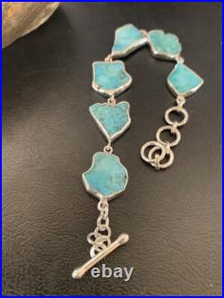 Blue Kingman Turquoise Rough Navajo Sterling Silver Link Bracelet 8 11648