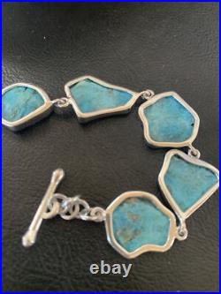 Blue Kingman Turquoise Rough Navajo Sterling Silver Link Bracelet 8 11648