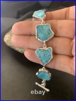 Blue Kingman Turquoise Rough Navajo Sterling Silver Link Bracelet 8 11648