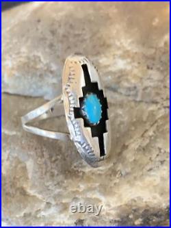 Blue Kingman Turquoise Shadowbox Navajo Sterling Silver Ring Size 6 12457