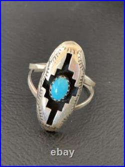 Blue Kingman Turquoise Shadowbox Navajo Sterling Silver Ring Size 6 12457