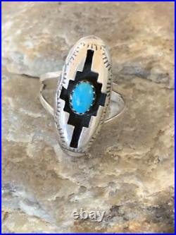 Blue Kingman Turquoise Shadowbox Navajo Sterling Silver Ring Size 6 12457