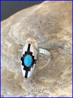 Blue Kingman Turquoise Shadowbox Navajo Sterling Silver Ring Size 6 12457