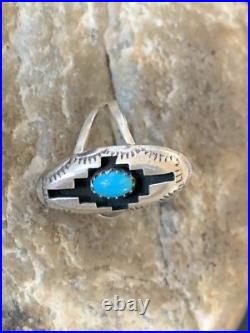 Blue Kingman Turquoise Shadowbox Navajo Sterling Silver Ring Size 6 12457