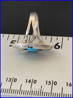 Blue Kingman Turquoise Shadowbox Navajo Sterling Silver Ring Size 6 12457