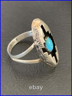 Blue Kingman Turquoise Shadowbox Navajo Sterling Silver Ring Size 6 12457