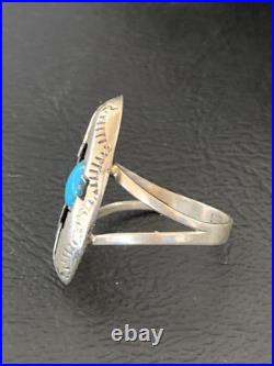 Blue Kingman Turquoise Shadowbox Navajo Sterling Silver Ring Size 6 12457
