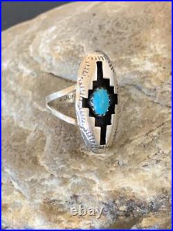 Blue Kingman Turquoise Shadowbox Navajo Sterling Silver Ring Size 6 12457