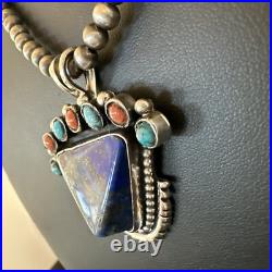 Blue Lapis Cluster Pendant Navajo Sterling Silver Beads Necklace 20 18753