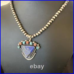 Blue Lapis Cluster Pendant Navajo Sterling Silver Beads Necklace 20 18753