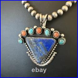 Blue Lapis Cluster Pendant Navajo Sterling Silver Beads Necklace 20 18753