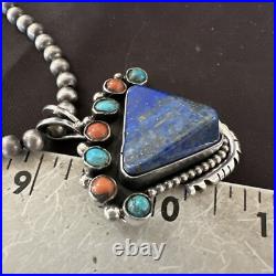 Blue Lapis Cluster Pendant Navajo Sterling Silver Beads Necklace 20 18753