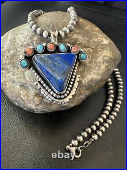 Blue Lapis Cluster Pendant Navajo Sterling Silver Beads Necklace 20 18753 Blue Lapis Cluster Pendant Navajo Sterling Silver Beads Necklace 20 18753