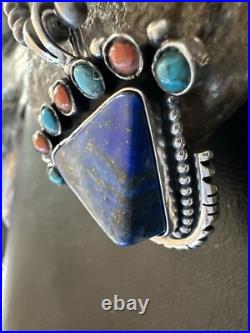 Blue Lapis Cluster Pendant Navajo Sterling Silver Beads Necklace 20 18753