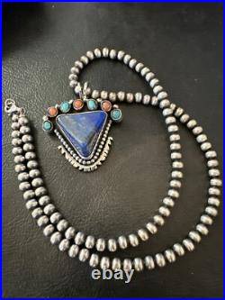 Blue Lapis Cluster Pendant Navajo Sterling Silver Beads Necklace 20 18753 Blue Lapis Cluster Pendant Navajo Sterling Silver Beads Necklace 20 18753