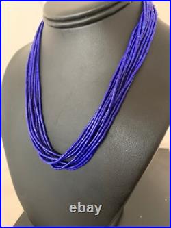 Blue Lapis Stabilized Heishi 10 Strand Sterling Silver Necklace 19 2018