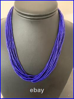 Blue Lapis Stabilized Heishi 10 Strand Sterling Silver Necklace 19 2018