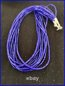 Blue Lapis Stabilized Heishi 10 Strand Sterling Silver Necklace 19 2018