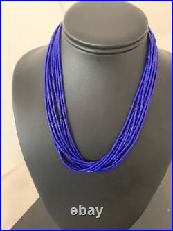 Blue Lapis Stabilized Heishi 10 Strand Sterling Silver Necklace 19 2018