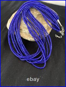 Blue Lapis Stabilized Heishi 10 Strand Sterling Silver Necklace 19 2018